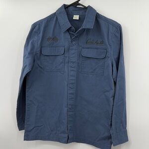 Cali Auto Service and Parts Racing Checkered Flags Blue Button-Up Shirt Size L